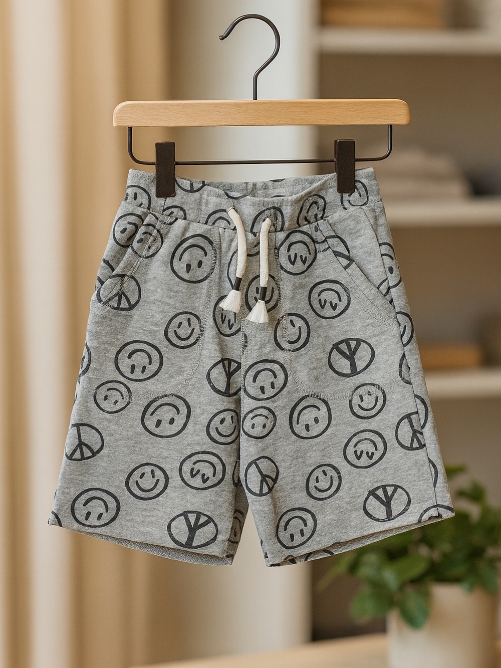 Garanimals Gray Smiley & Peace Sign Drawstring Lounge Shorts